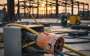 Chantier avec une douille de chantier interdite, montrant des signes de dégradation.