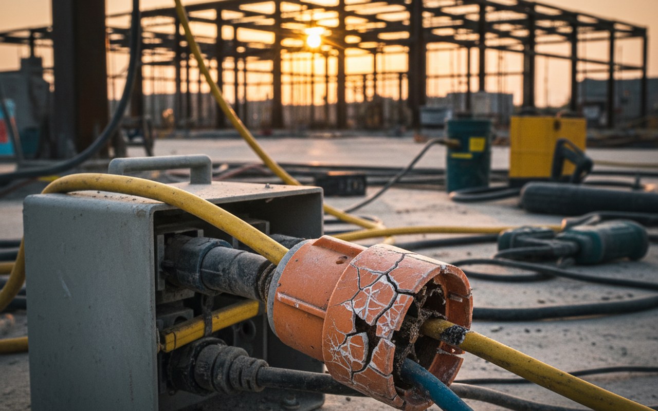Chantier avec une douille de chantier interdite, montrant des signes de dégradation.