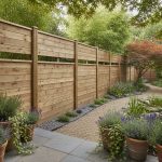 Mur anti-bruit en bois naturel dans un jardin, créant un espace calme.