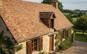 Toiture en tuiles de Beauvais neuves sur une maison traditionnelle française.