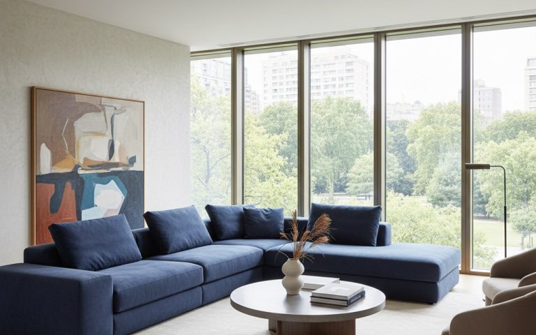 Canapé en tissu Alcantara dans un intérieur moderne, illustrant confort et élégance.