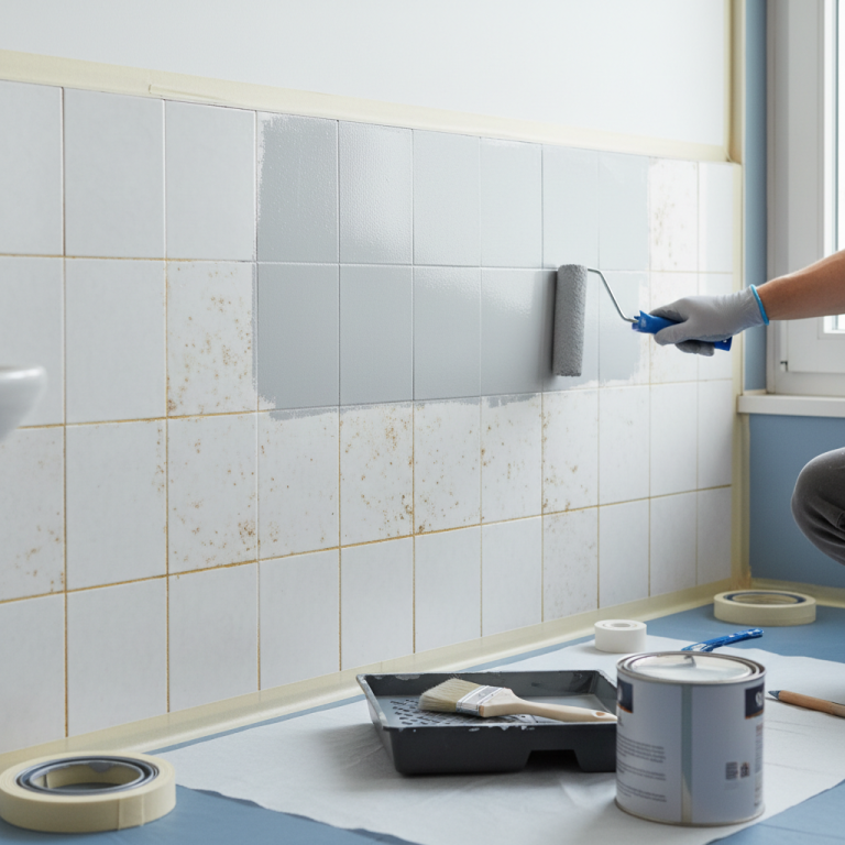 Illustration réaliste sur Peinture carrelage salle de bain : guide pratique