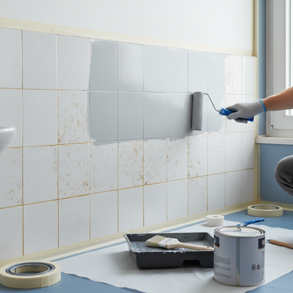 Illustration réaliste sur Peinture carrelage salle de bain : guide pratique
